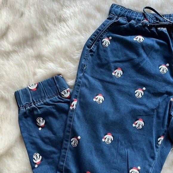 NWT Disney Mickey and Minnie Mouse Christmas Holiday Denim Jogger Jean Pants L - Picture 8 of 12